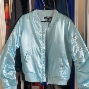 Baby Light Blue Satin Bomber Jacket
